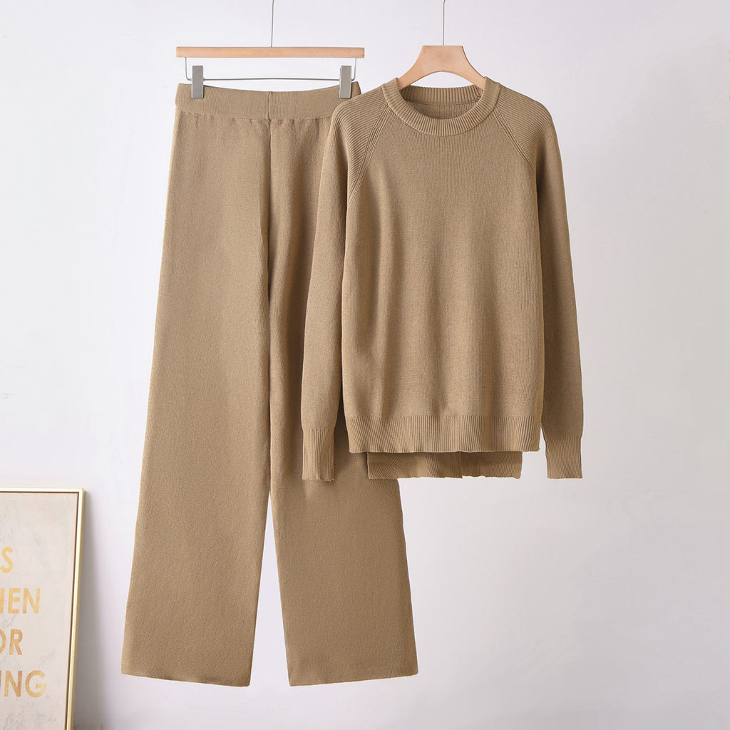 Ensemble deux-pièces pour femmes avec pantalon large, manches longues amples et col rond
