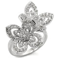 0W336 - Bague en laiton rhodié avec CZ de qualité AAA en clair