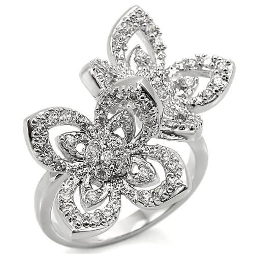 0W336 - Bague en laiton rhodié avec CZ de qualité AAA en clair