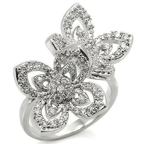 0W336 - Bague en laiton rhodié avec CZ de qualité AAA en clair