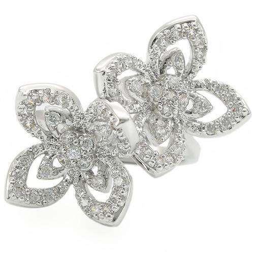 0W336 - Bague en laiton rhodié avec CZ de qualité AAA en clair