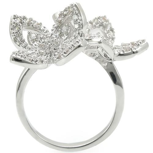 0W336 - Bague en laiton rhodié avec CZ de qualité AAA en clair