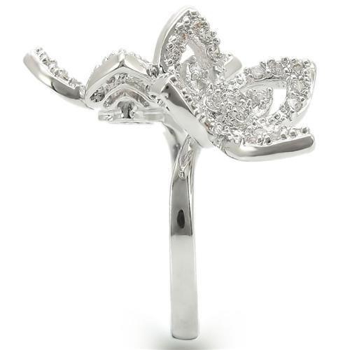 0W336 - Bague en laiton rhodié avec CZ de qualité AAA en clair