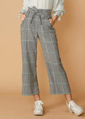 Pantalon court à taille nouée à carreaux pour femmes en automne Glen