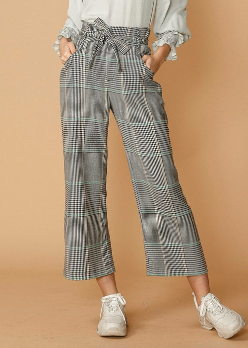 Pantalon court à taille nouée à carreaux pour femmes en automne Glen