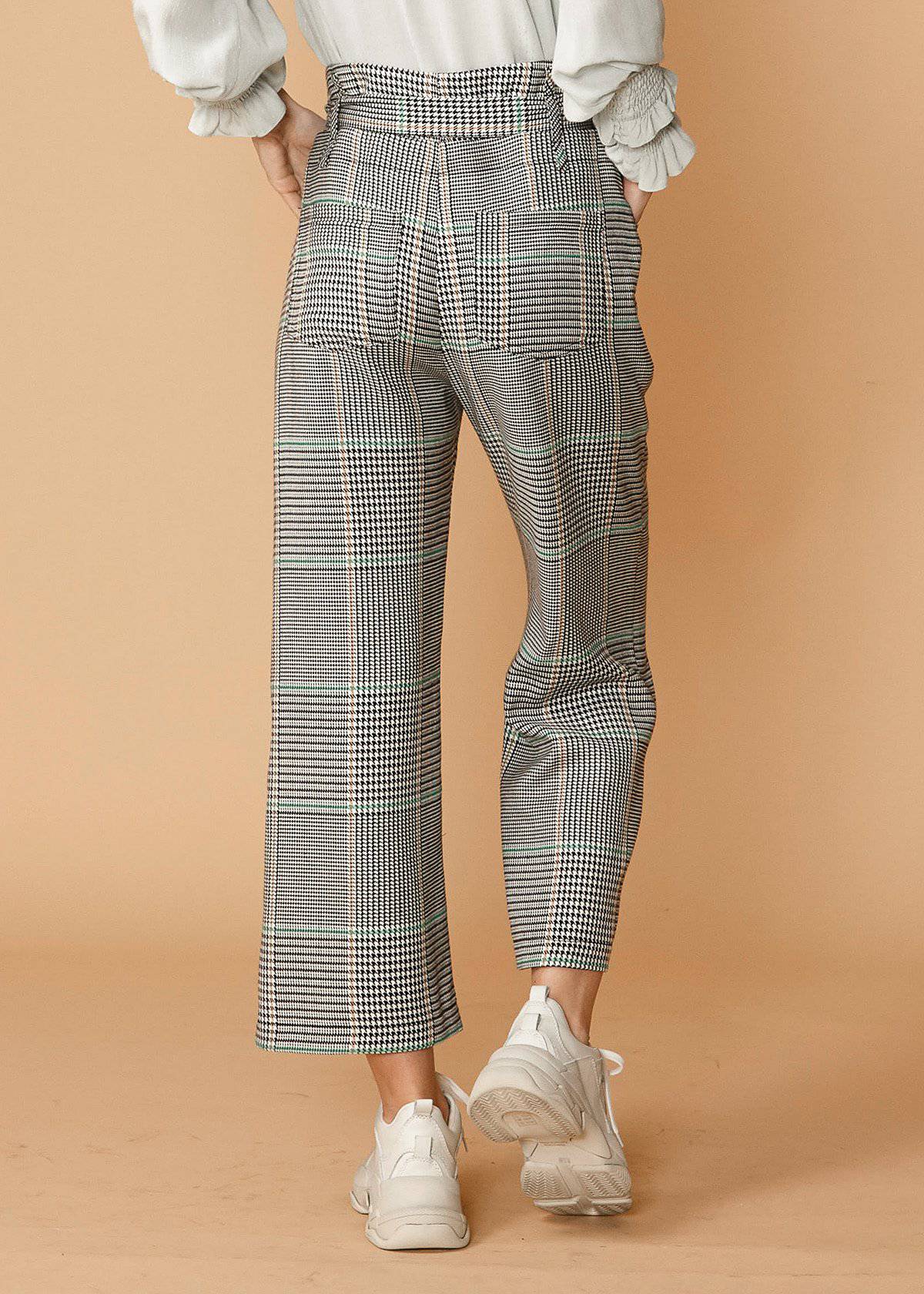 Pantalon court à taille nouée à carreaux pour femmes en automne Glen