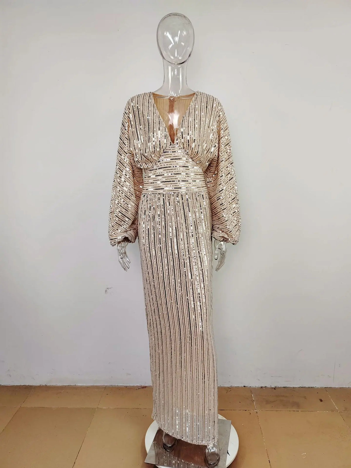 Robe de soirée élégante et brillante pour femmes, robe longue à manches longues avec sequins, robe de soirée Femme pour demoiselle d'honneur, mariage ou célébrité