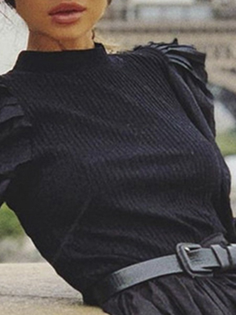Blouse tricotée patchwork à col rond pour femme, longue