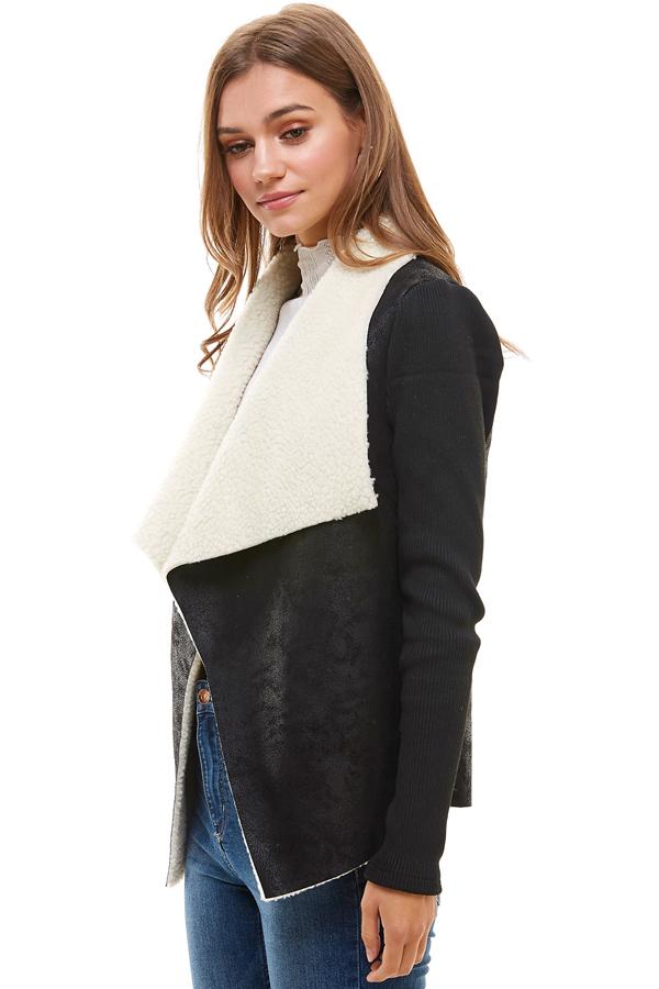 Veste col drapé en sherpa