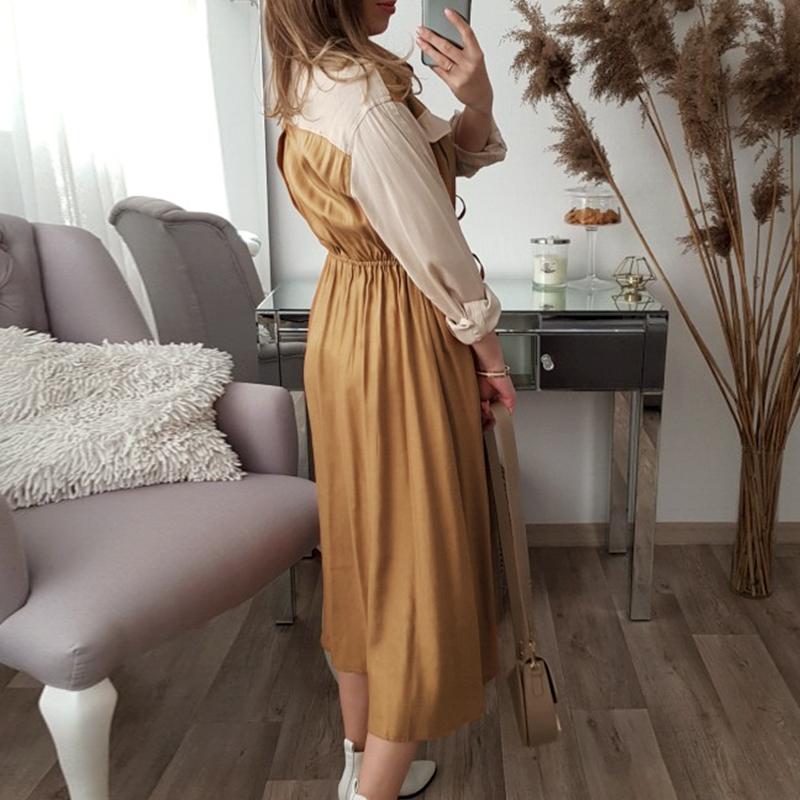 Robe élégante kaki à taille mi-haute et manches longues, automne-hiver pour femmes