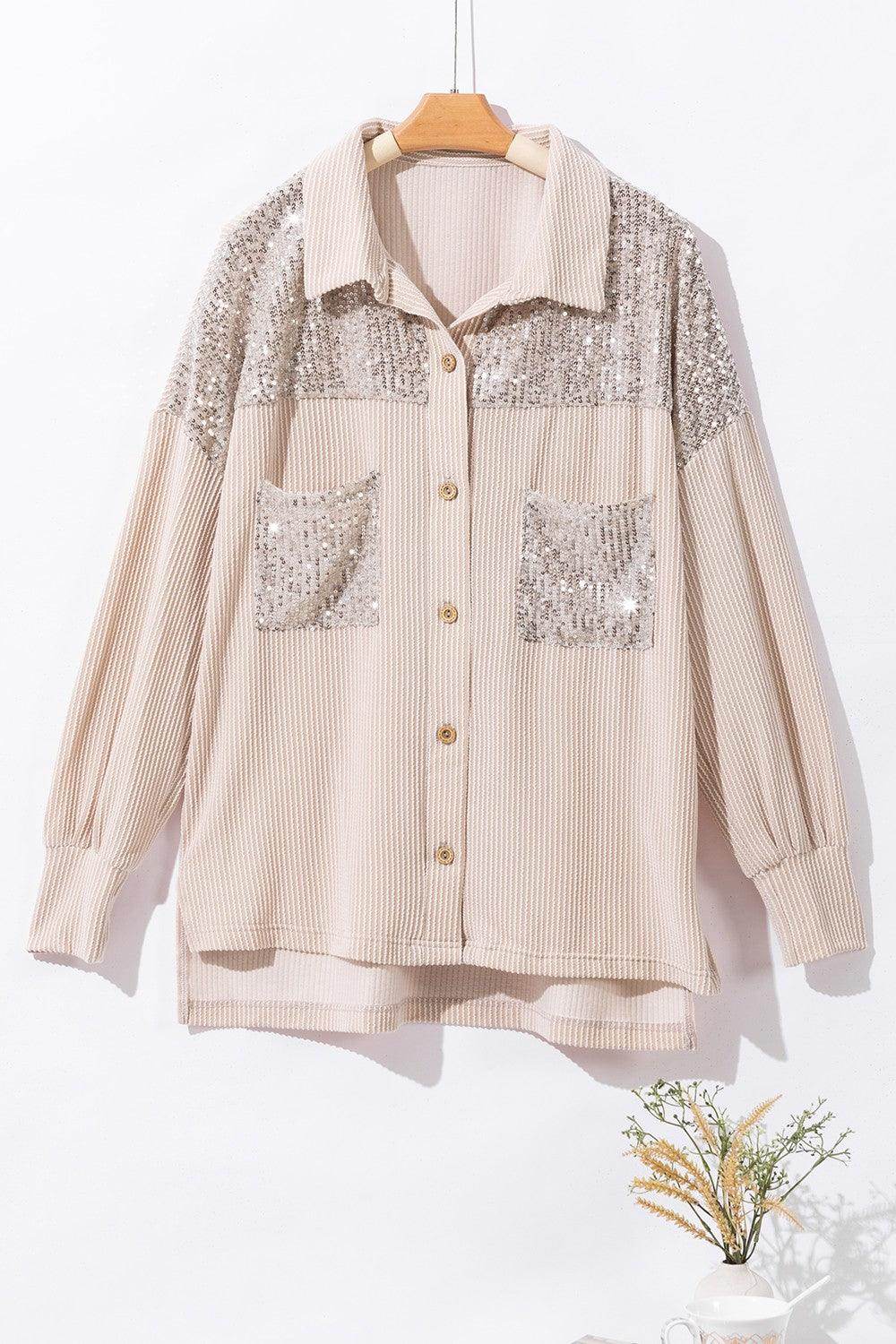 Veste à boutons avec sequins et épaules tombantes pour femmes