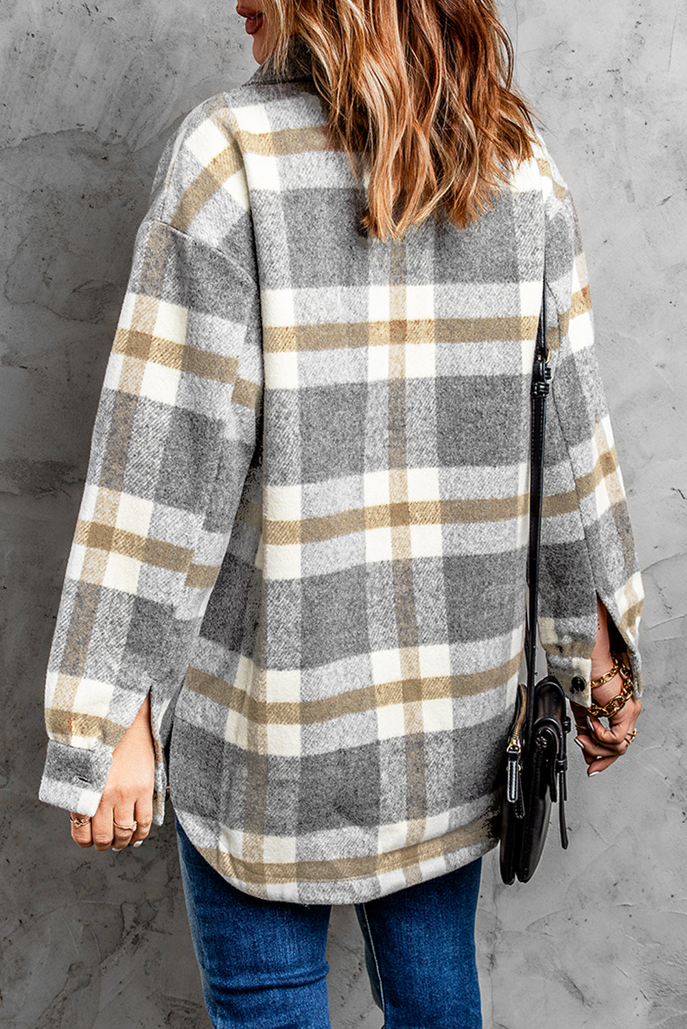 Veste-chemise pour femmes à carreaux marron avec poche