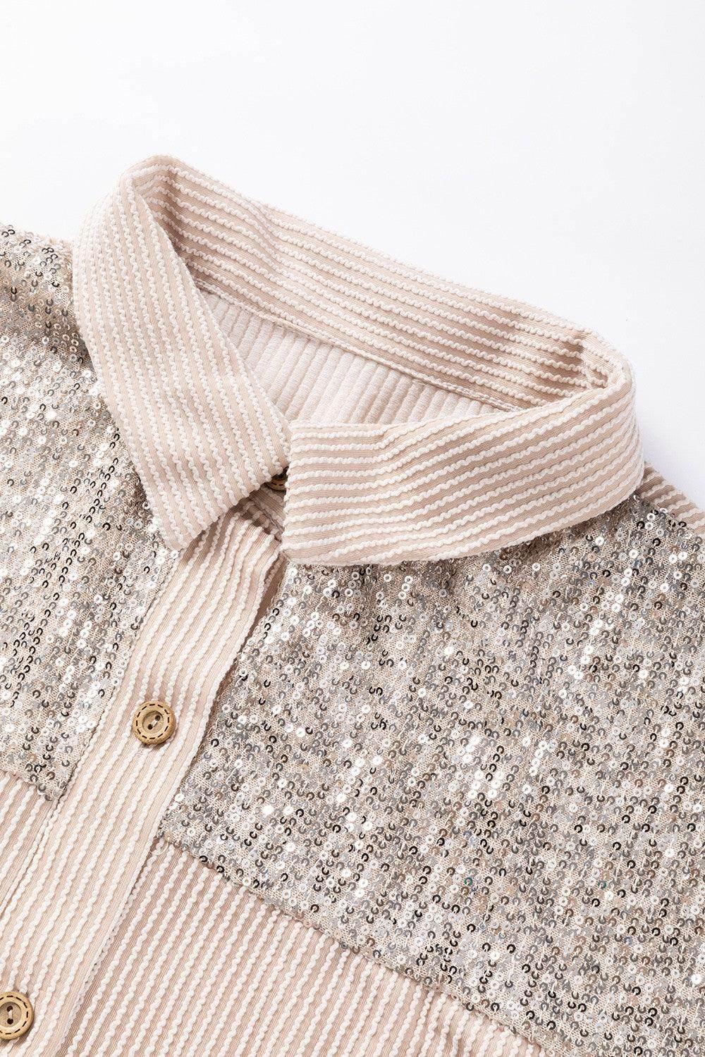 Veste à boutons avec sequins et épaules tombantes pour femmes