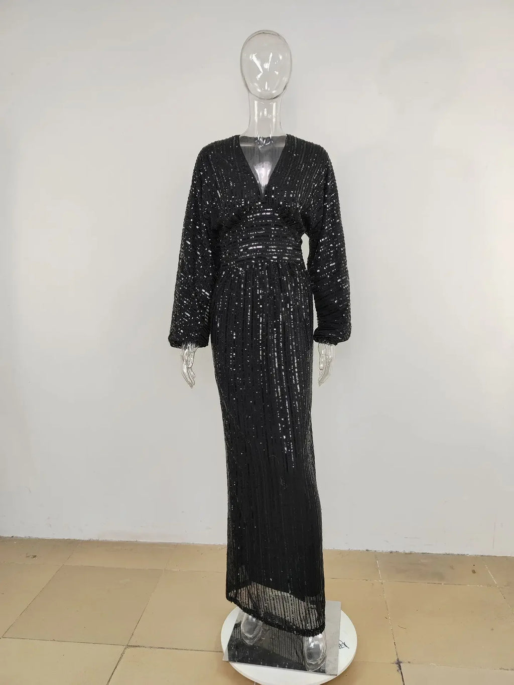 Robe de soirée élégante et brillante pour femmes, robe longue à manches longues avec sequins, robe de soirée Femme pour demoiselle d'honneur, mariage ou célébrité