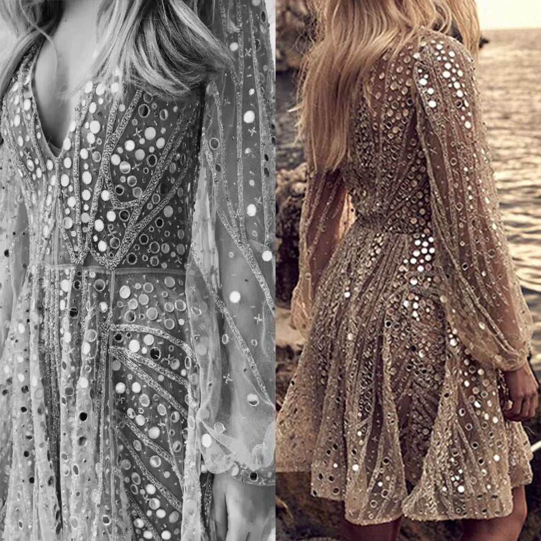 Robe à sequins à manches longues
