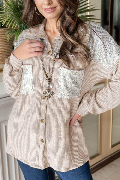 Veste à boutons avec sequins et épaules tombantes pour femmes
