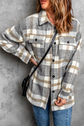 Veste-chemise pour femmes à carreaux marron avec poche