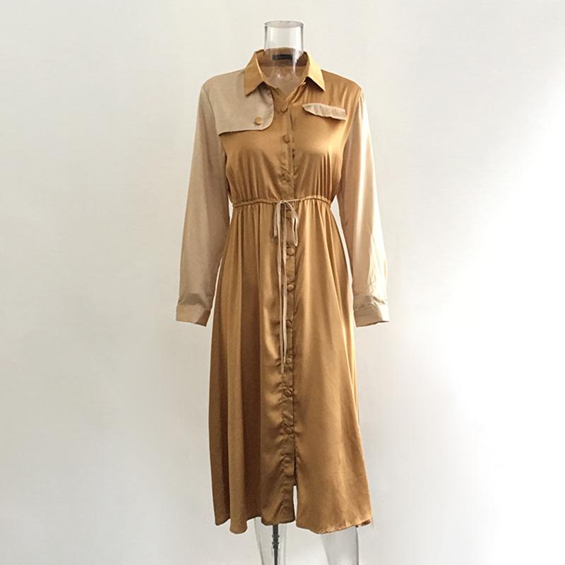 Robe élégante kaki à taille mi-haute et manches longues, automne-hiver pour femmes