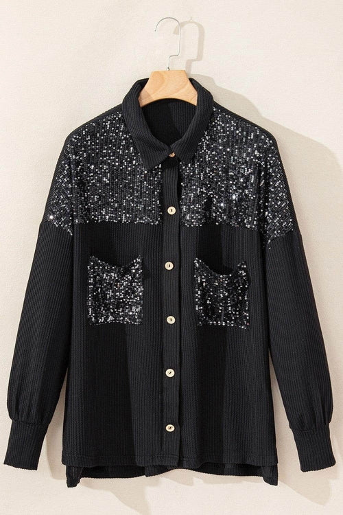Veste à boutons avec sequins et épaules tombantes pour femmes