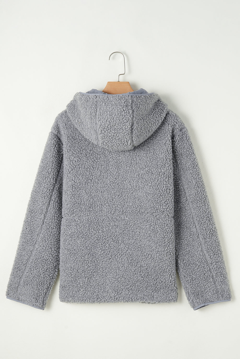 Veste à capuche mi-grise en polaire avec fermeture éclair, cordon et poches