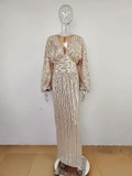 Robe de soirée élégante et brillante pour femmes, robe longue à manches longues avec sequins, robe de soirée Femme pour demoiselle d'honneur, mariage ou célébrité