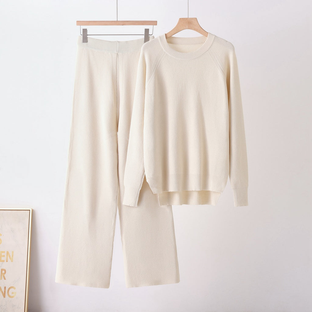 Ensemble deux-pièces pour femmes avec pantalon large, manches longues amples et col rond