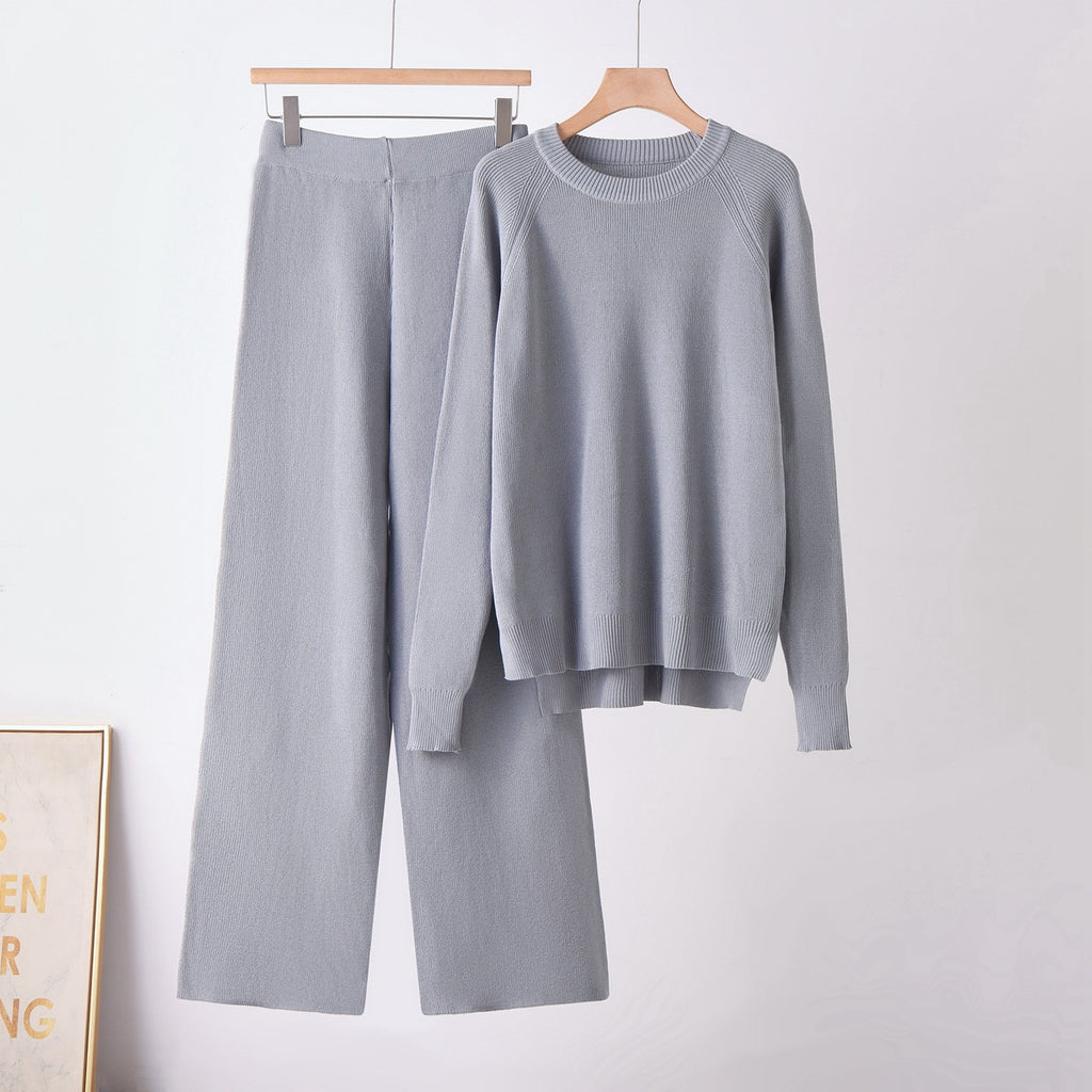 Ensemble deux-pièces pour femmes avec pantalon large, manches longues amples et col rond