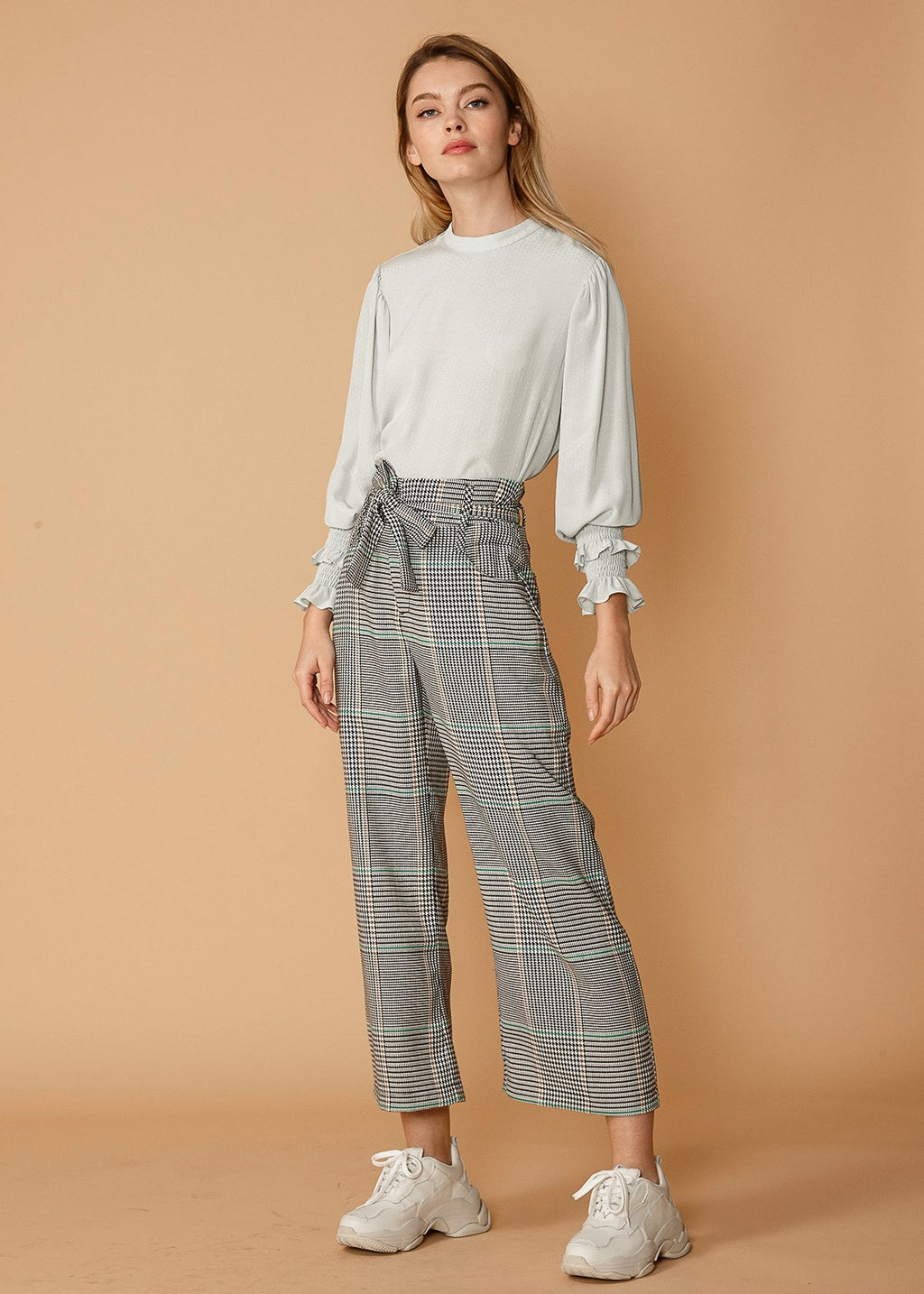 Pantalon court à taille nouée à carreaux pour femmes en automne Glen