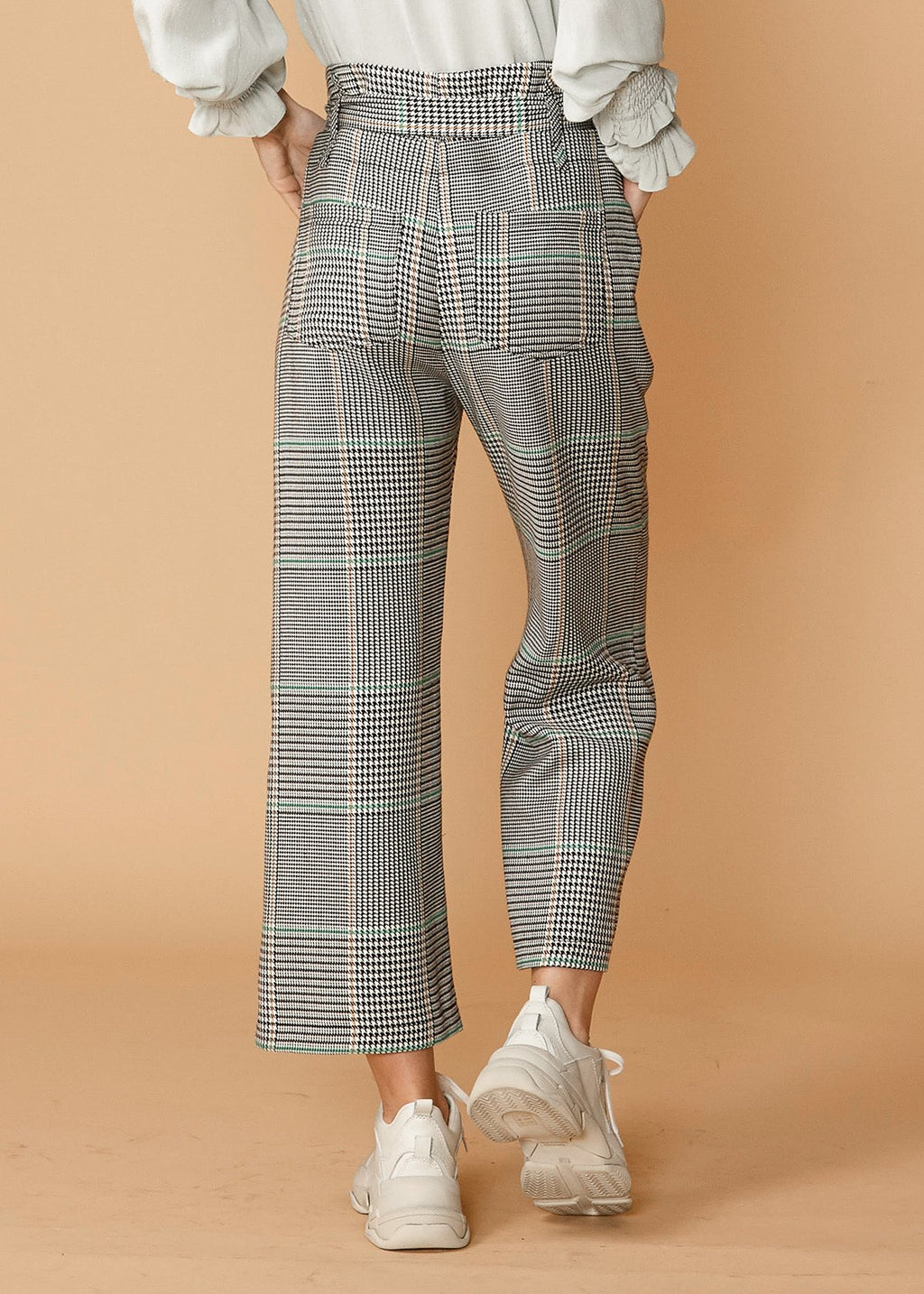 Pantalon court à taille nouée à carreaux pour femmes en automne Glen