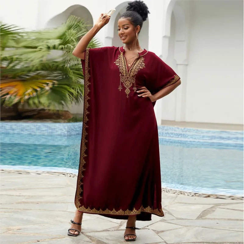 Robe ample vintage pour femmes en coton, paréo de plage brodé