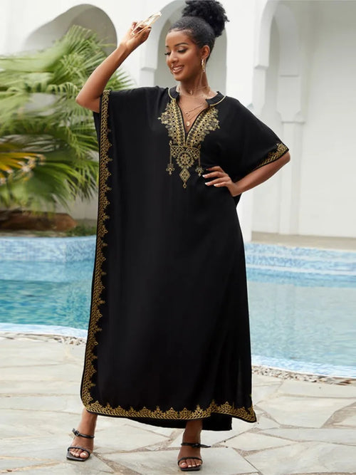Robe ample vintage pour femmes en coton, paréo de plage brodé