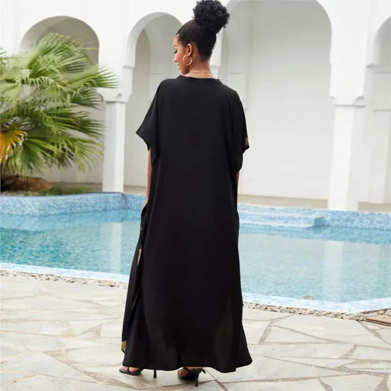 Robe ample vintage pour femmes en coton, paréo de plage brodé