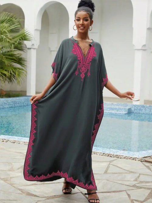 Robe ample vintage pour femmes en coton, paréo de plage brodé