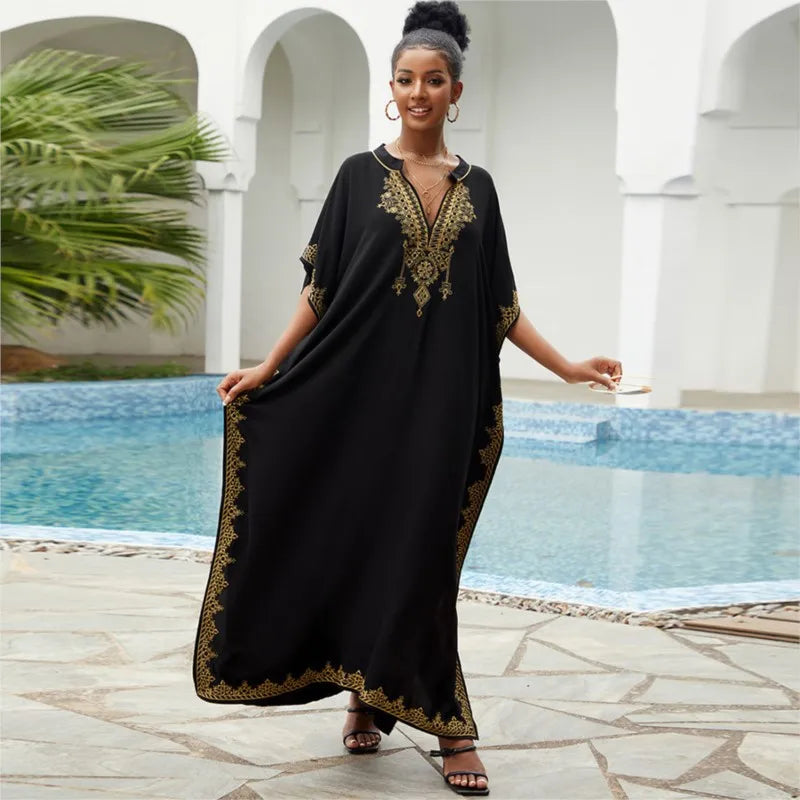 Robe ample vintage pour femmes en coton, paréo de plage brodé