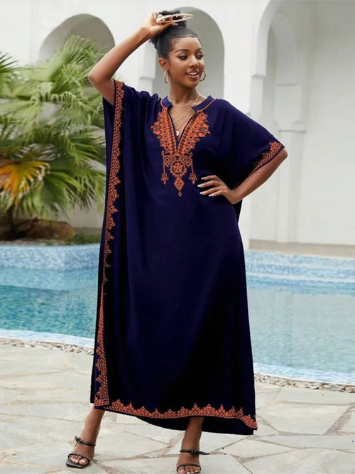 Robe ample vintage pour femmes en coton, paréo de plage brodé
