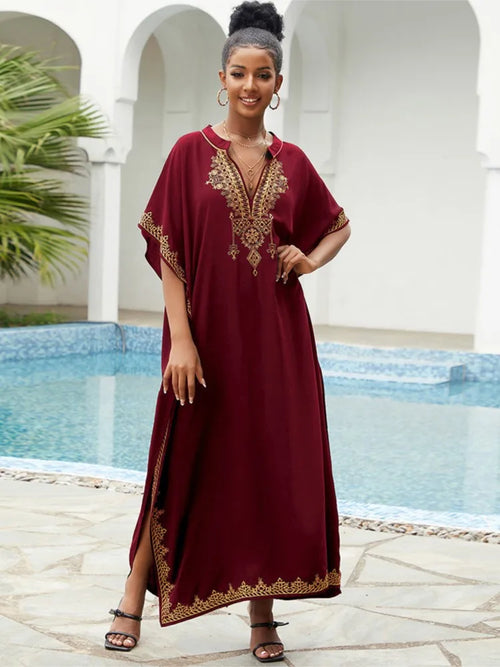 Robe ample vintage pour femmes en coton, paréo de plage brodé