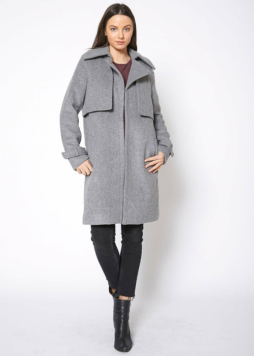 Manteau à col cranté pour femmes en laine mélangée