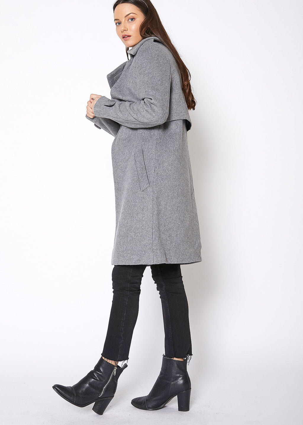Manteau à col cranté pour femmes en laine mélangée