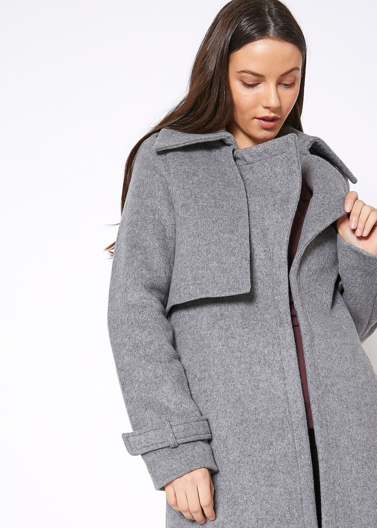 Manteau à col cranté pour femmes en laine mélangée