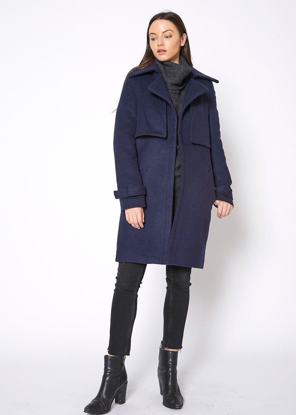 Manteau à col cranté pour femmes en laine mélangée