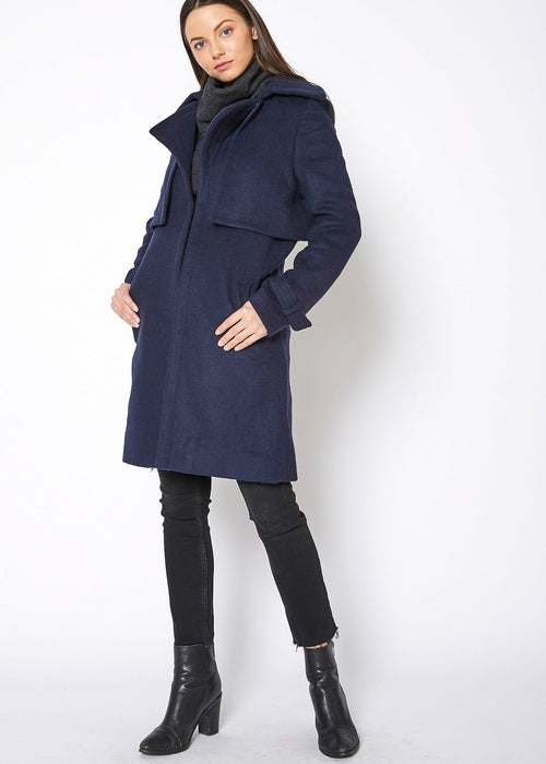 Manteau à col cranté pour femmes en laine mélangée