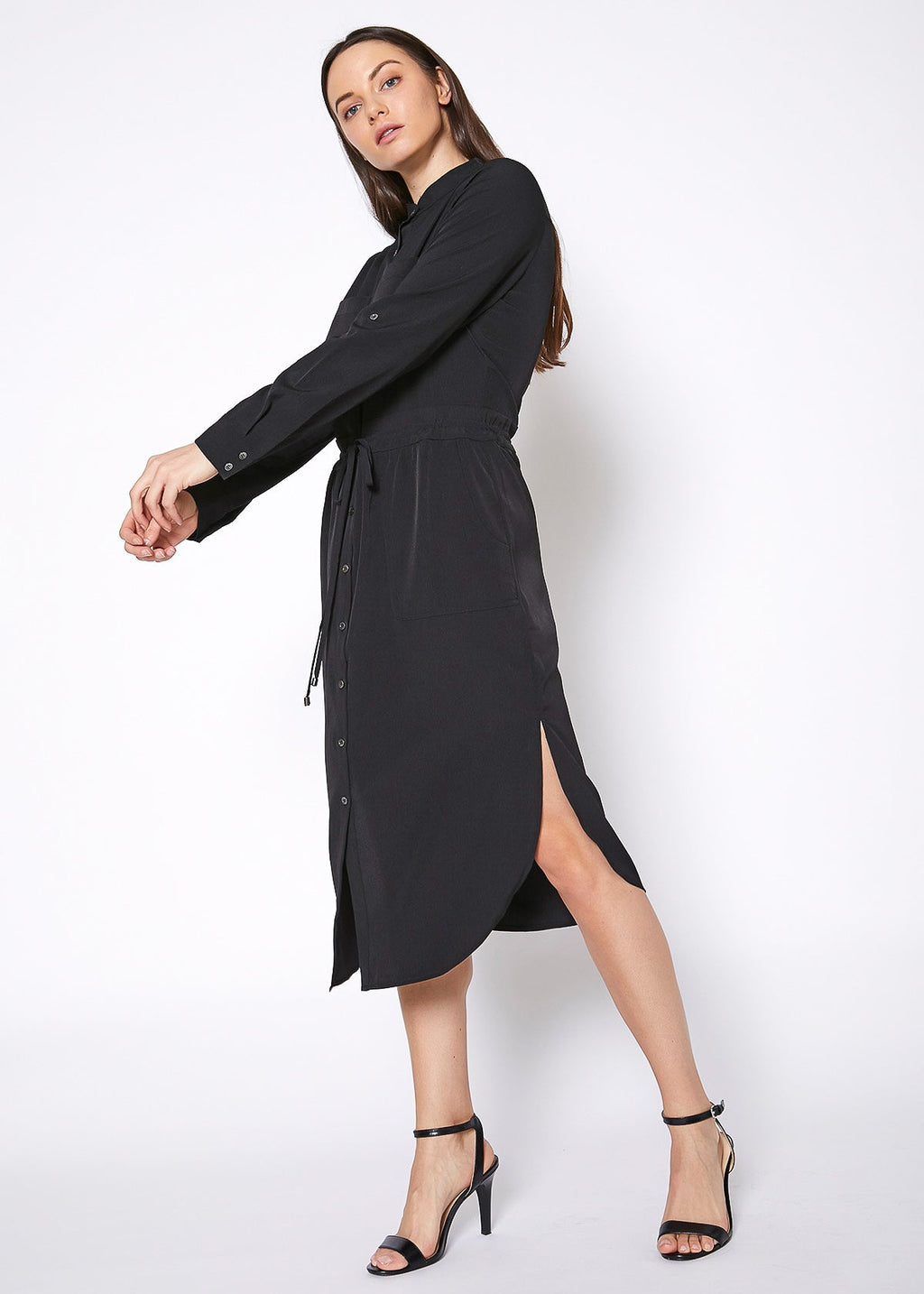Robe-chemise longue à col montant pour femmes