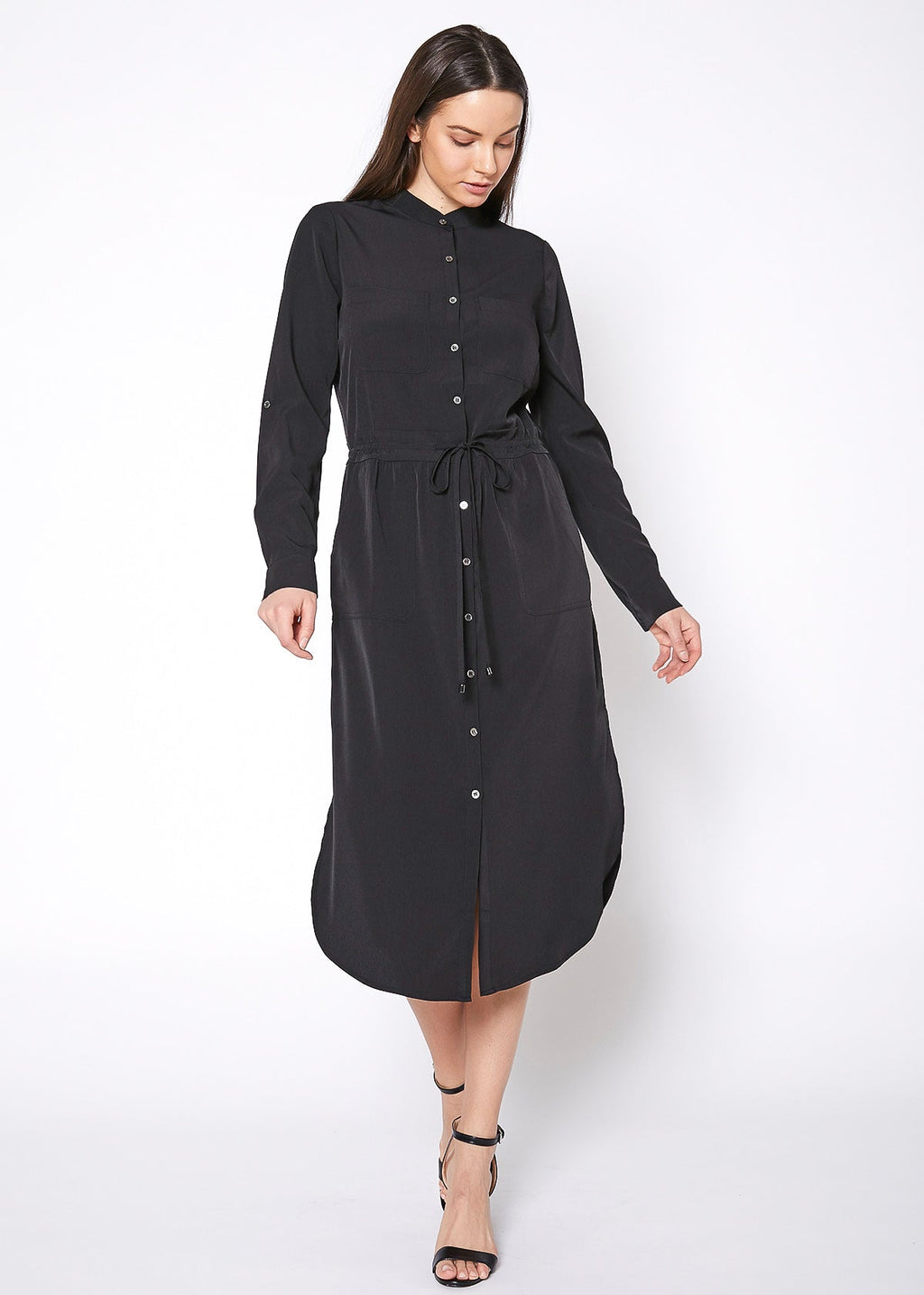 Robe-chemise longue à col montant pour femmes