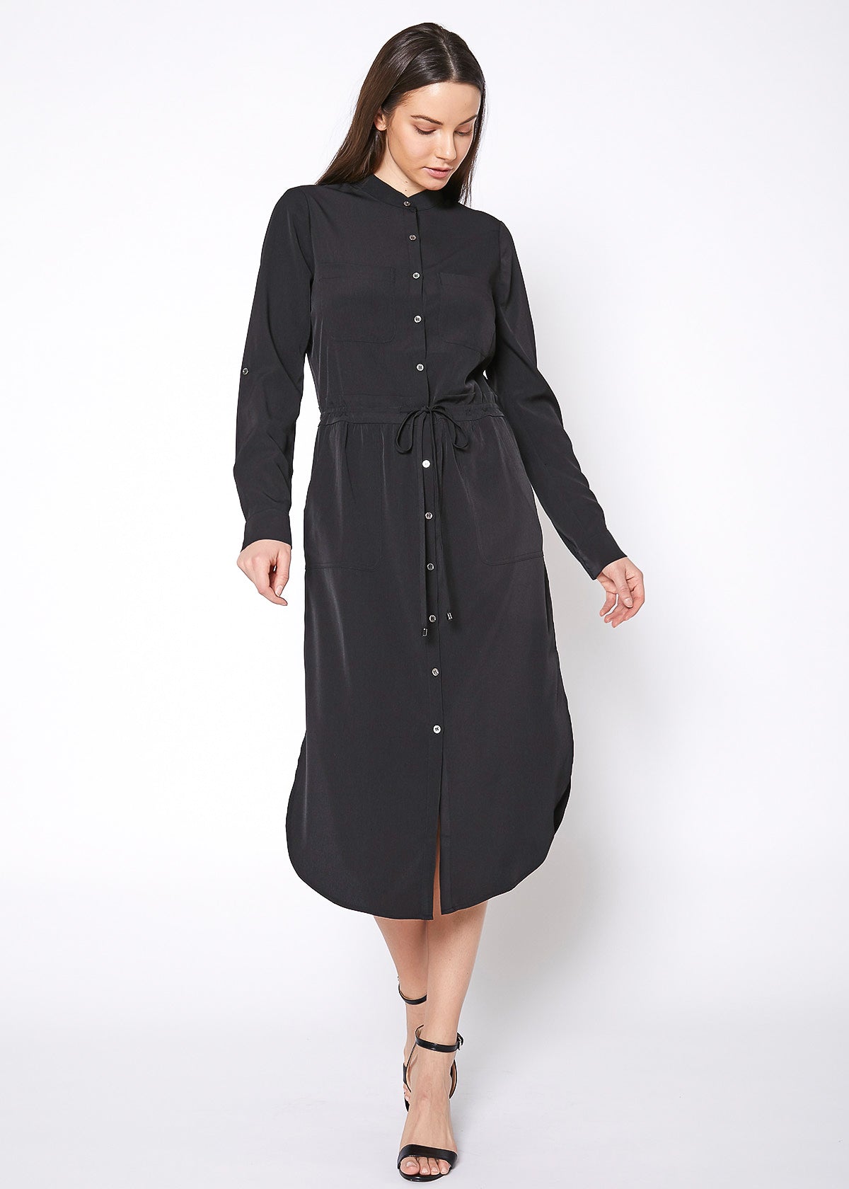 Robe-chemise longue à col montant pour femmes