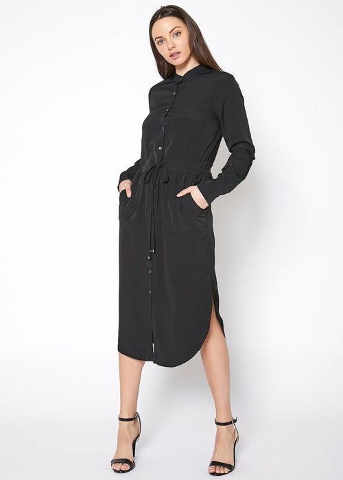 Robe-chemise longue à col montant pour femmes