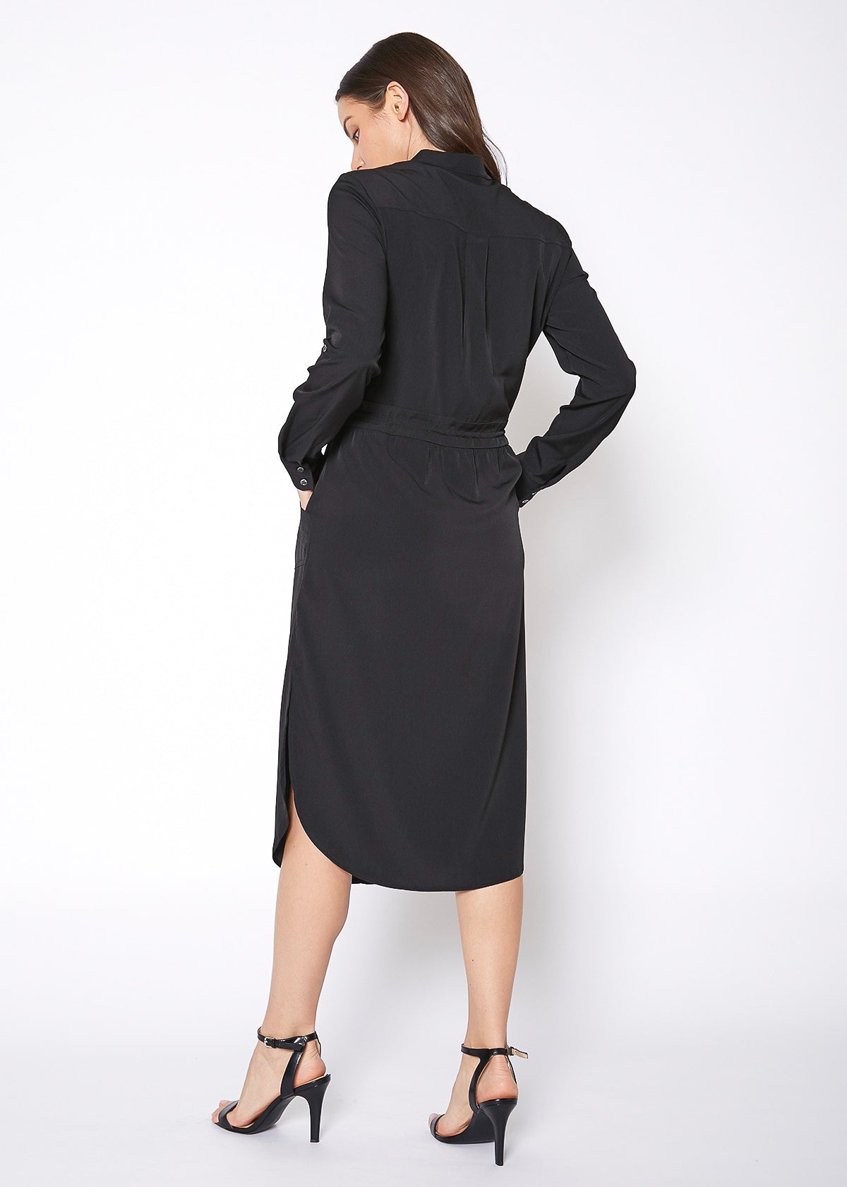 Robe-chemise longue à col montant pour femmes