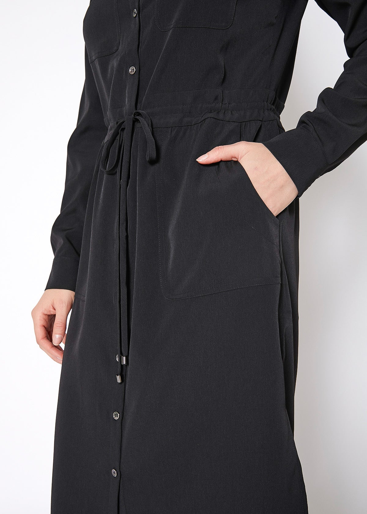 Robe-chemise longue à col montant pour femmes