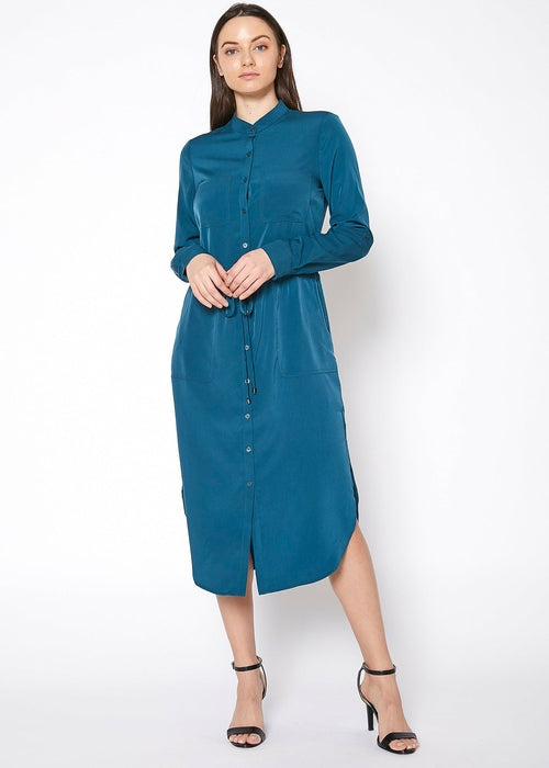 Robe-chemise longue à col montant pour femmes