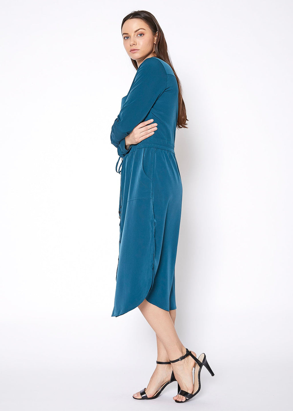 Robe-chemise longue à col montant pour femmes
