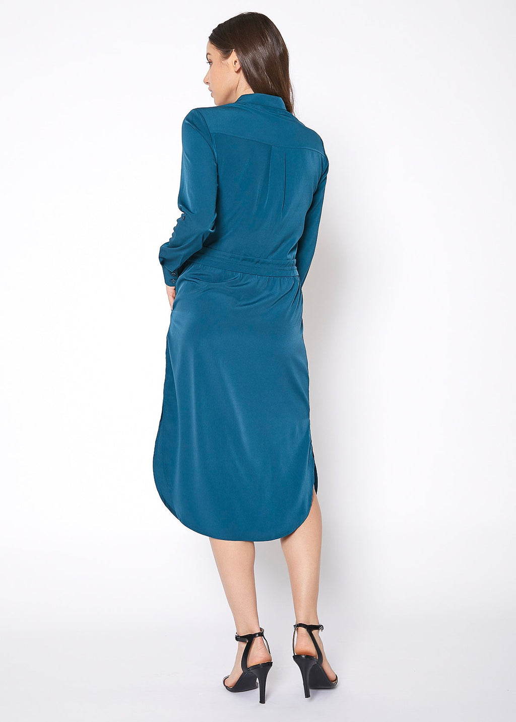 Robe-chemise longue à col montant pour femmes